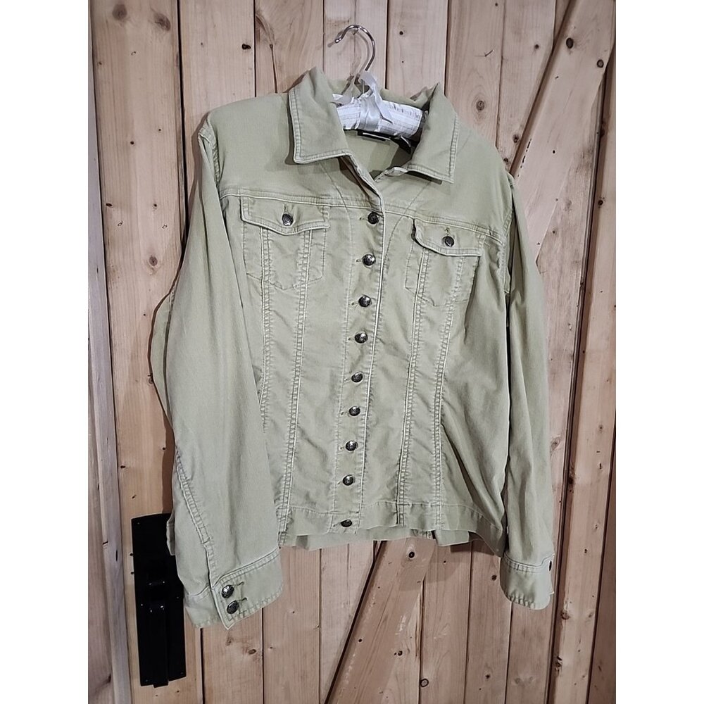 Chico's Women 2 Fresh Green Jacket  Spring Fling Light Corduroy Denim Chartreuse